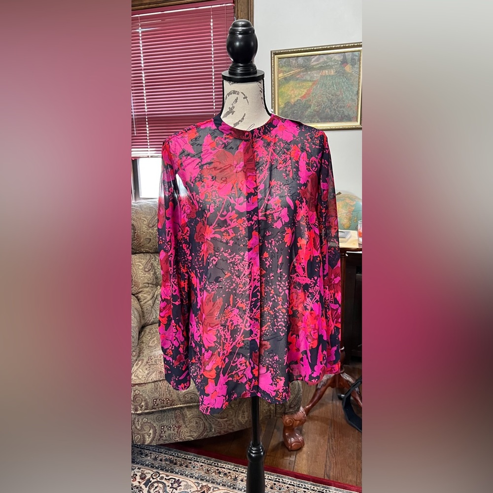 *SOLD* Chico’s Floral Sheer Women's Top - Pink, Navy and Red ~ NWT